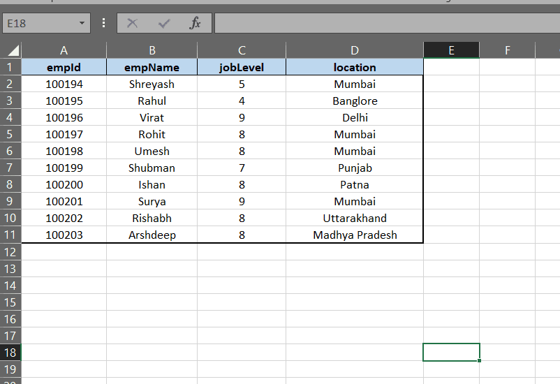 Excel Data